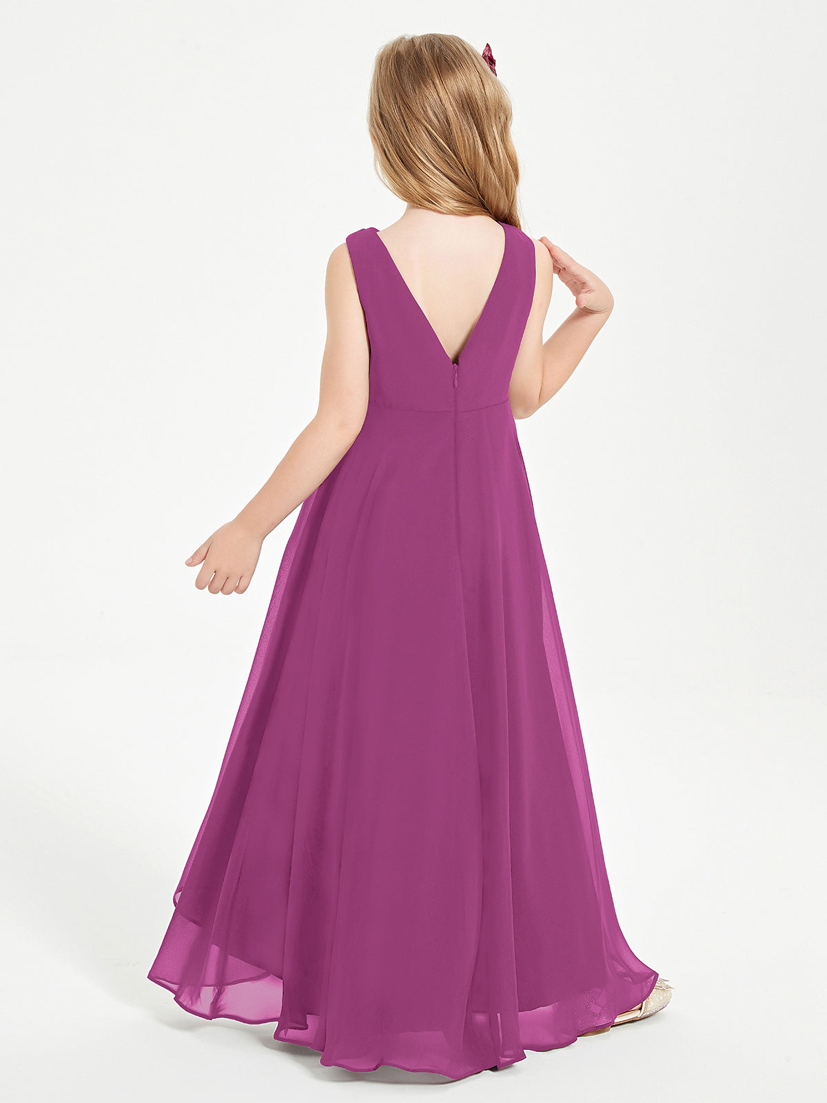 Modern Asymmetrical Cowl Neck Junior Bridesmaid Dresses Orchid